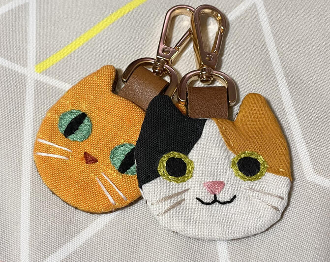 Hand embroidered cat keychains